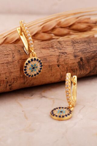 Altın Kaplama Sallantılı Göz Gümüş Küpe 6864