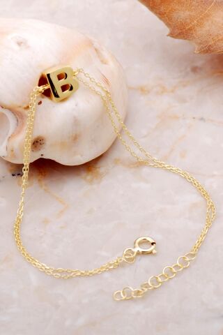 B Harfi Altın Kaplama Gümüş Bileklik 4193