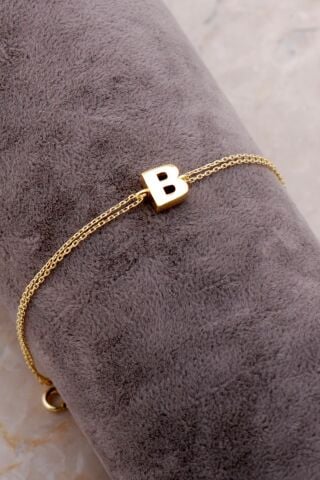 B Harfi Altın Kaplama Gümüş Bileklik 4193