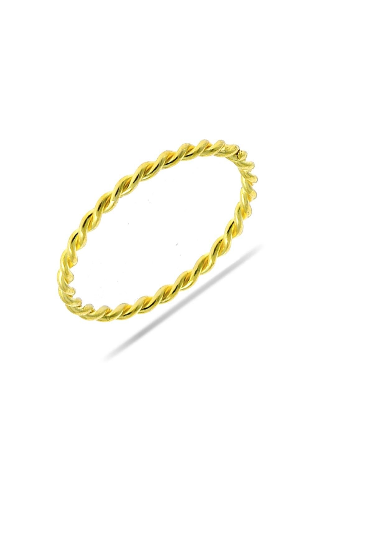 Burgu Altın Yaldızlı İnce Gümüş Yüzük 3202