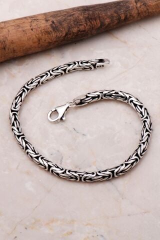 Kral Zincir 4 Mm 21 Cm Elişi Gümüş Erkek Bileklik 3668