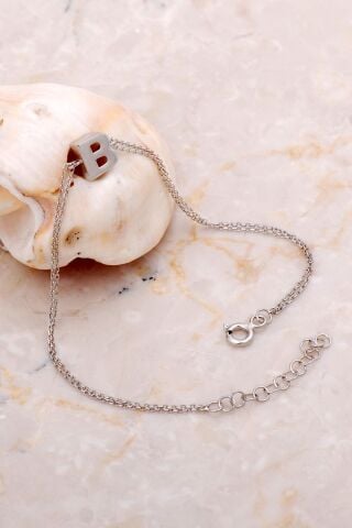 B Harfi Rodyumlu Gümüş Bileklik 4194