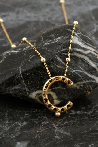 Kalpli Altın Kaplama Ç Harf Gümüş Balon Kolye 8039