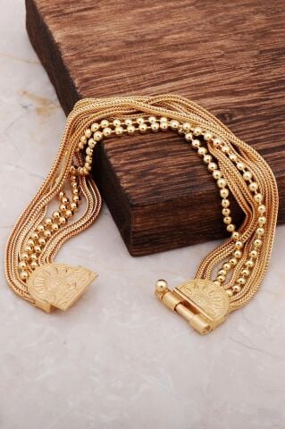 Mardin Güneşi Hasır Altın Yaldızlı 925 Ayar Gümüş Bileklik 3244