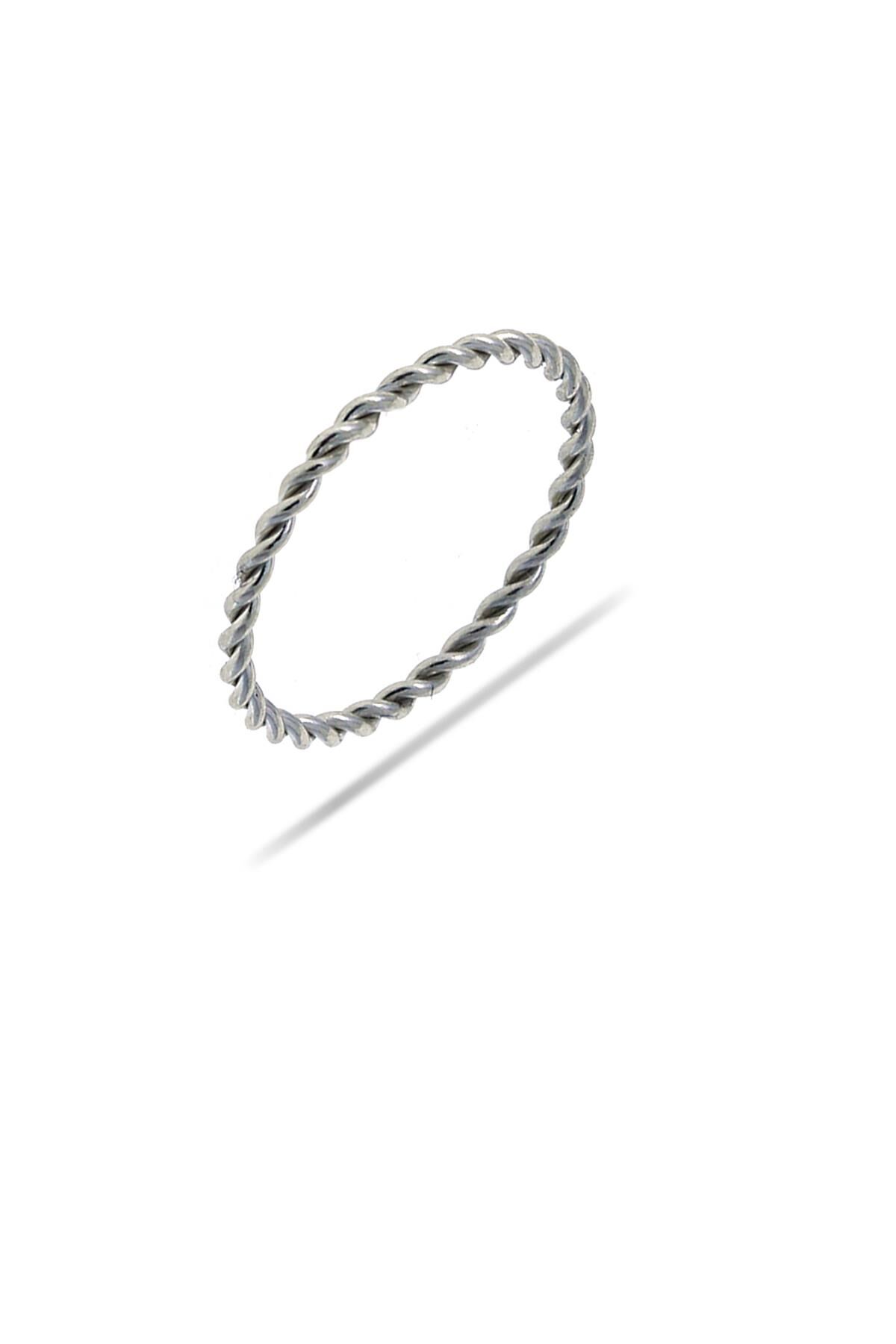 Burgu Rodyumlu İnce Gümüş Yüzük 3204