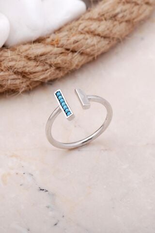 Turkuaz Taşlı Tasarım Rodyumlu Gümüş Yüzük 3403