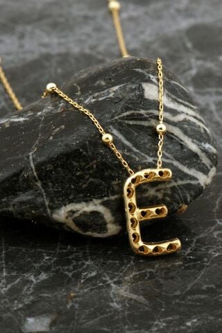 Kalpli Altın Kaplama E Harf Gümüş Balon Kolye 8041