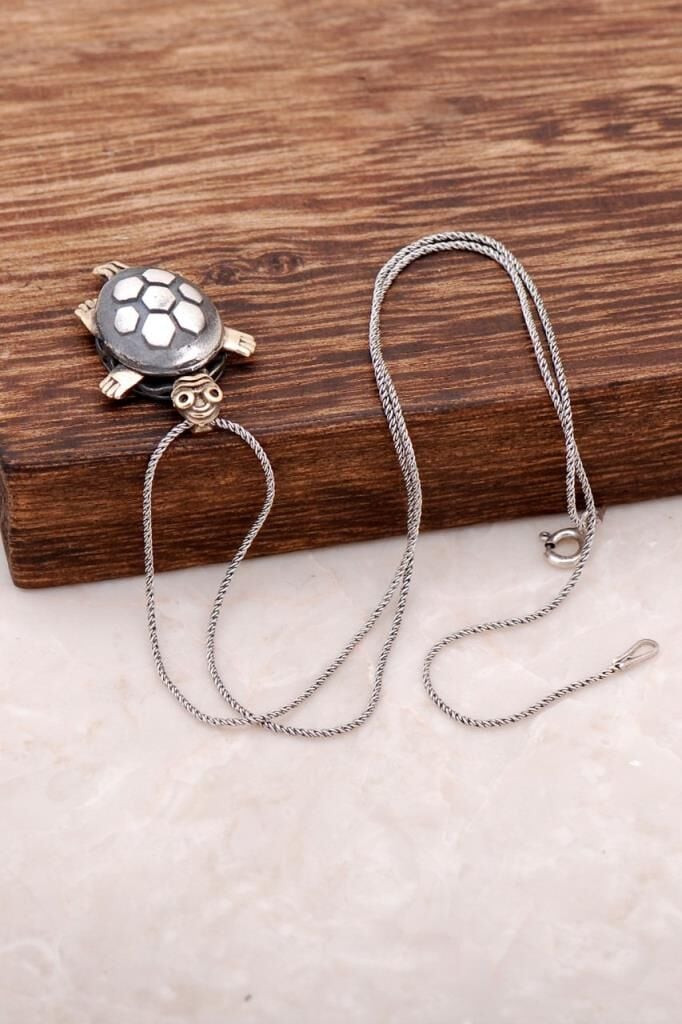 Kaplumbağa Tasarım Elişi Gümüş Kolye 6261