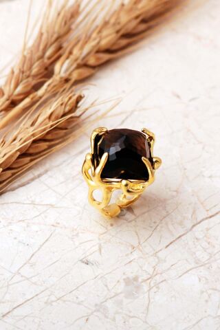 6 Farklı Doğal Taş Seçenekli Altın Yaldızlı 925 Ayar Gümüş Ayarlanabilir Yüzük 6012