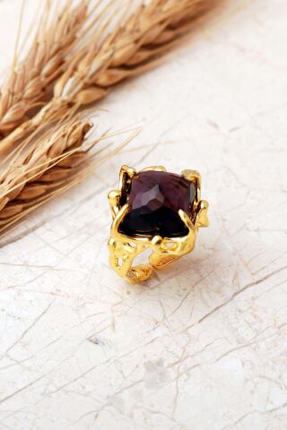 6 Farklı Doğal Taş Seçenekli Altın Yaldızlı 925 Ayar Gümüş Ayarlanabilir Yüzük 6012