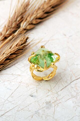 6 Farklı Doğal Taş Seçenekli Altın Yaldızlı 925 Ayar Gümüş Ayarlanabilir Yüzük 6012