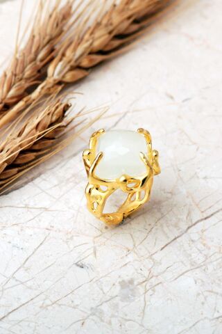 6 Farklı Doğal Taş Seçenekli Altın Yaldızlı 925 Ayar Gümüş Ayarlanabilir Yüzük 6012