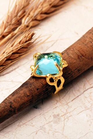 6 Farklı Doğal Taş Seçenekli Altın Yaldızlı 925 Ayar Gümüş Ayarlanabilir Yüzük 6012