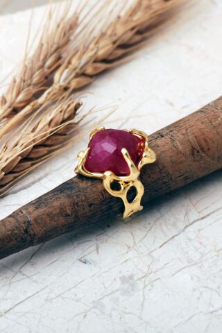 6 Farklı Doğal Taş Seçenekli Altın Yaldızlı 925 Ayar Gümüş Ayarlanabilir Yüzük 6012