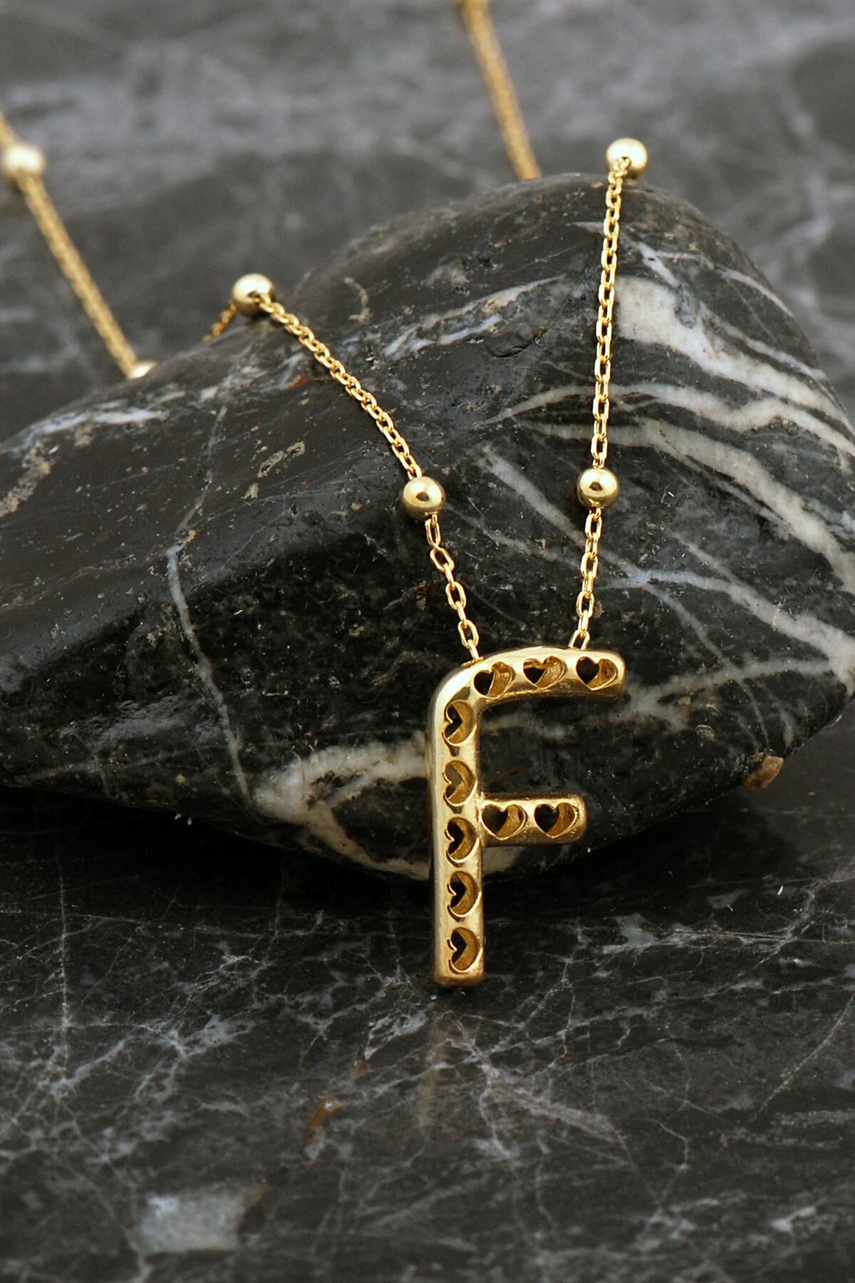 Kalpli Altın Kaplama F Harf Gümüş Balon Kolye 8042