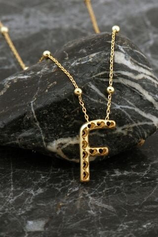 Kalpli Altın Kaplama F Harf Gümüş Balon Kolye 8042