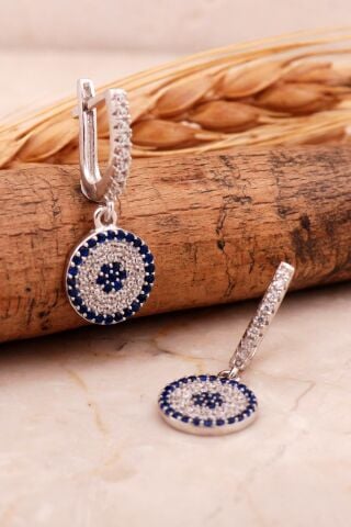 Rodyumlu Gümüş Sallantılı Göz Küpe 6866