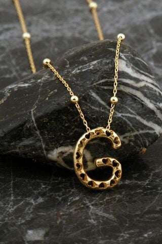 Kalpli Altın Kaplama G Harf Gümüş Balon Kolye 8043