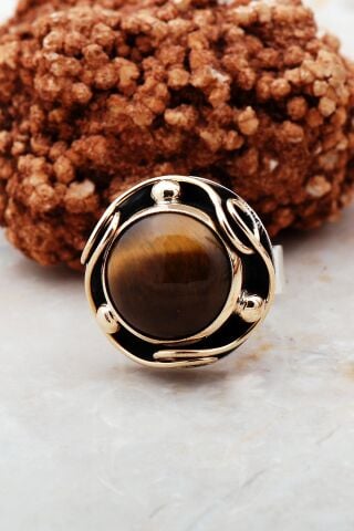 Kaplan Gözü Taşlı Elişi Gümüş Yüzük 3207