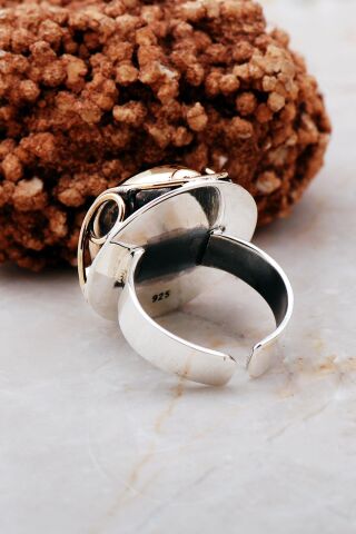 Kaplan Gözü Taşlı Elişi Gümüş Yüzük 3207