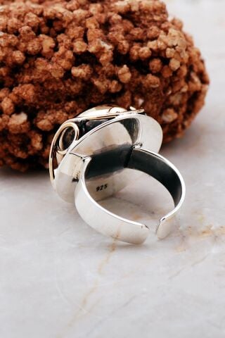 Kaplan Gözü Taşlı Elişi Gümüş Yüzük 3207