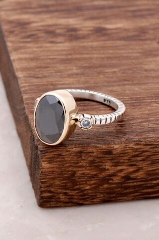 Onix Taşlı Çekiç Dövme Elişi Gümüş Yüzük 2683