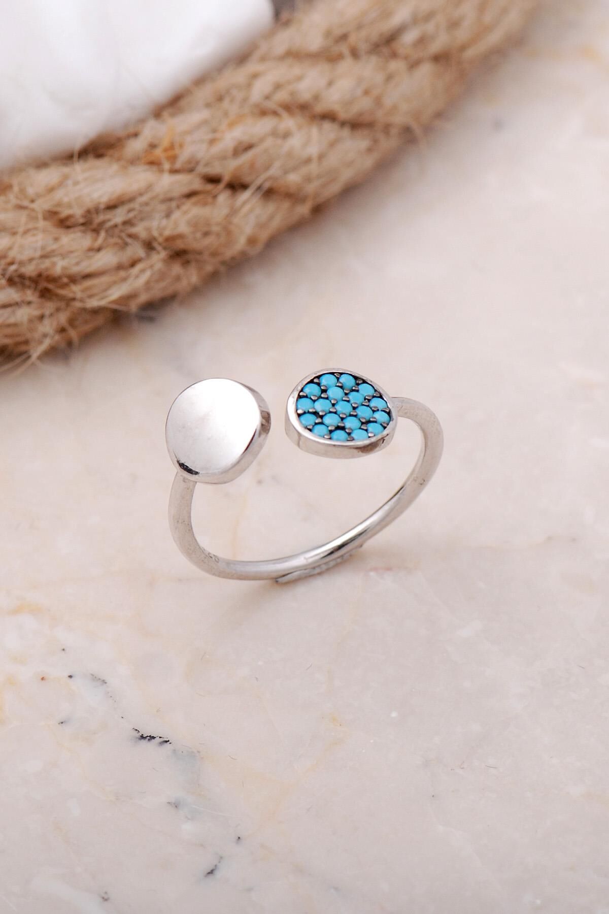 Turkuaz Taşlı Rodyumlu Gümüş Yüzük 3406