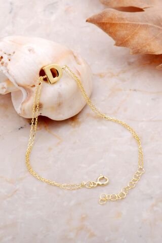 D Harfi Altın Kaplama Gümüş Bileklik 4199