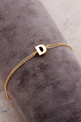 D Harfi Altın Kaplama Gümüş Bileklik 4199