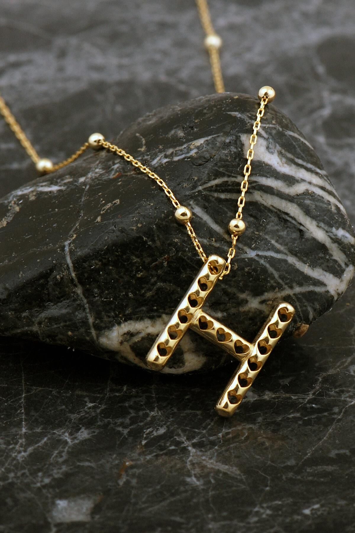 Kalpli Altın Kaplama H Harf Gümüş Balon Kolye 8044