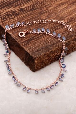 Mistik Topaz Taşlı Rose  Gümüş Halhal 201