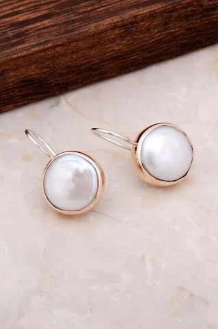 Rose Gümüş İnci Taşlı Küpe 4777