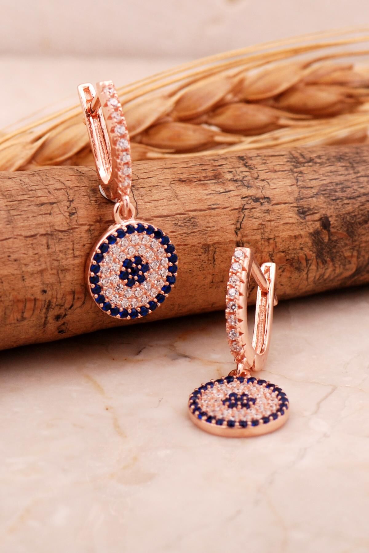 Rose Gümüş Sallantılı Göz Küpe 6868