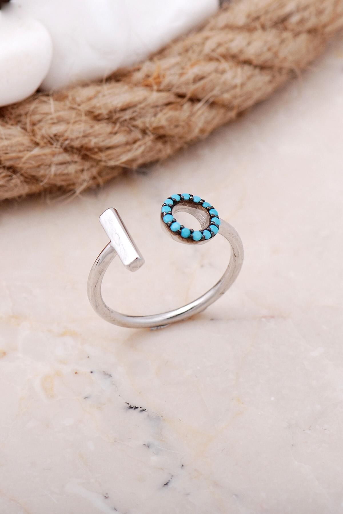 Turkuaz Taşlı Rdoyumlu Gümüş Yüzük 3407