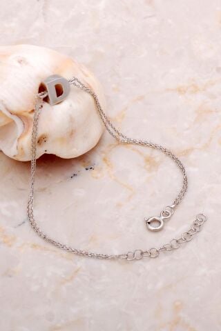 D Harfi Rodyumlu Gümüş Bileklik 4200