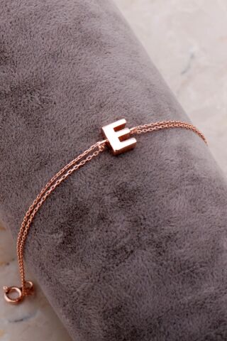 E Harfi Rose Gümüş Bileklik 4201