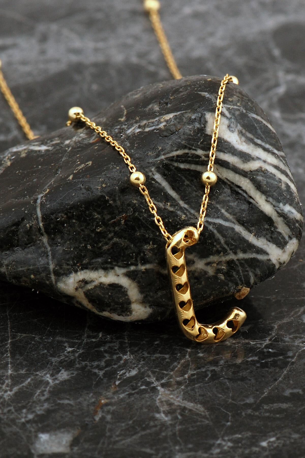 Kalpli Altın Kaplama J Harf Gümüş Balon Kolye 8046