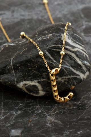 Kalpli Altın Kaplama J Harf Gümüş Balon Kolye 8046