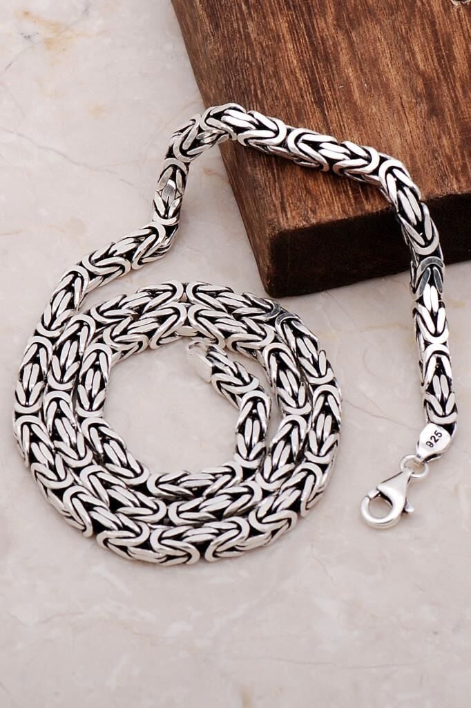 Kral Zincir Elişi Tasarım 54 Cm 925 Ayar Gümüş Erkek Zincir Kolye 6699