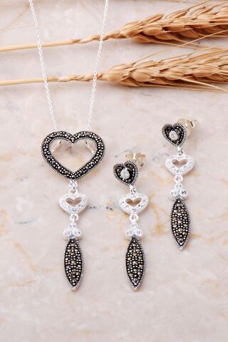 Markazit Taşlı Gümüş Kalpli Set 263
