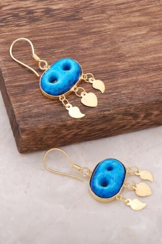 Süryani Nazar Boncuğu Altın Yaldızlı Gümüş Küpe 1908