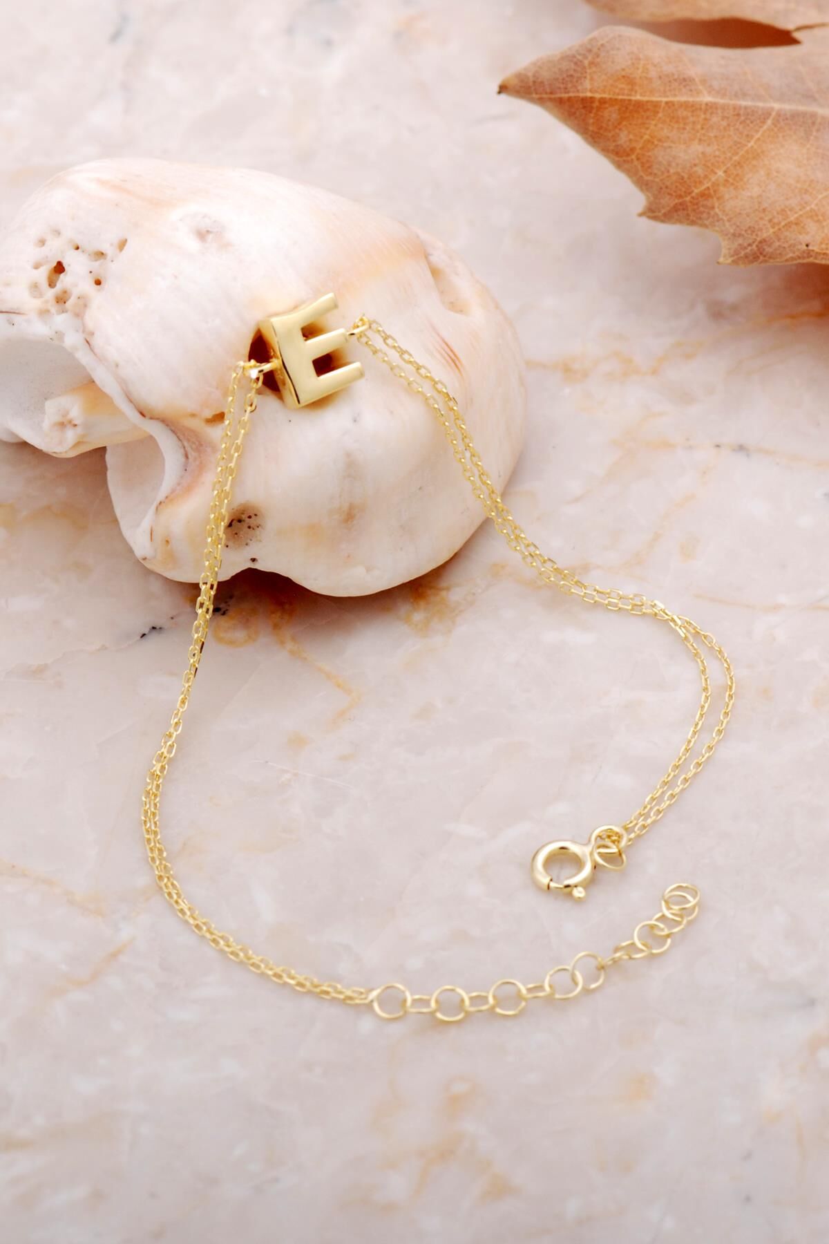 E Harfi Altın Kaplama Gümüş Bileklik 4202