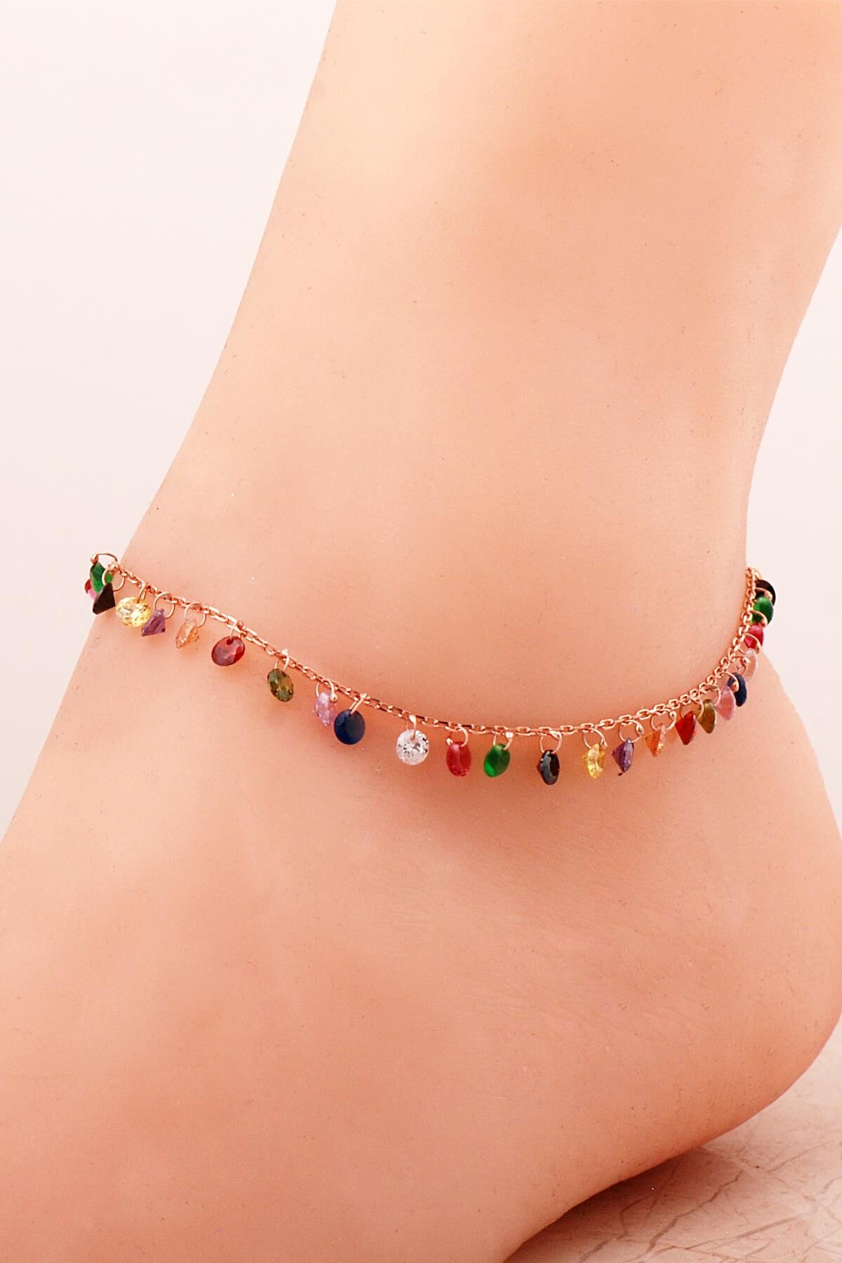 Mix Taşlı Rose Gümüş Halhal 204