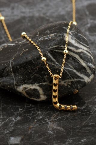 Kalpli Altın Kaplama L Harf Gümüş Balon Kolye 8048