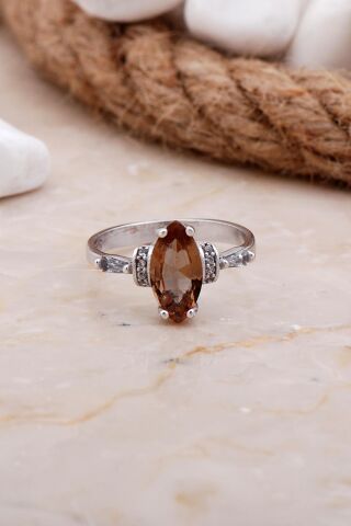 Renk Değiştiren Sultan Taşlı Mekik Rodyumlu Gümüş Yüzük 3553