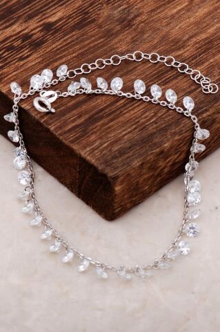 Sıra Taşlı Sallantılı Gümüş Halhal 205