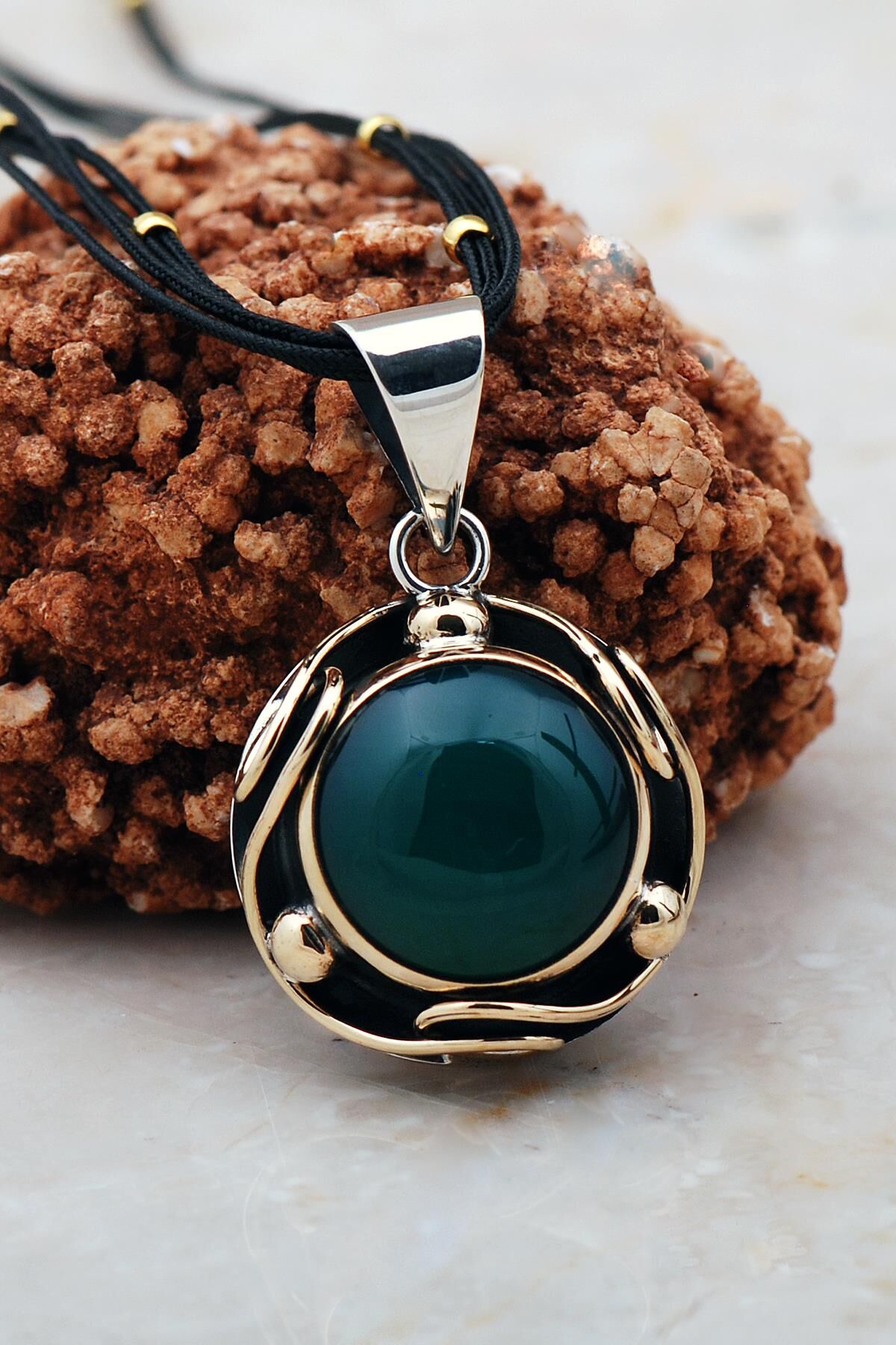 Yeşim Taşlı Elişi Gümüş Kolye 7366