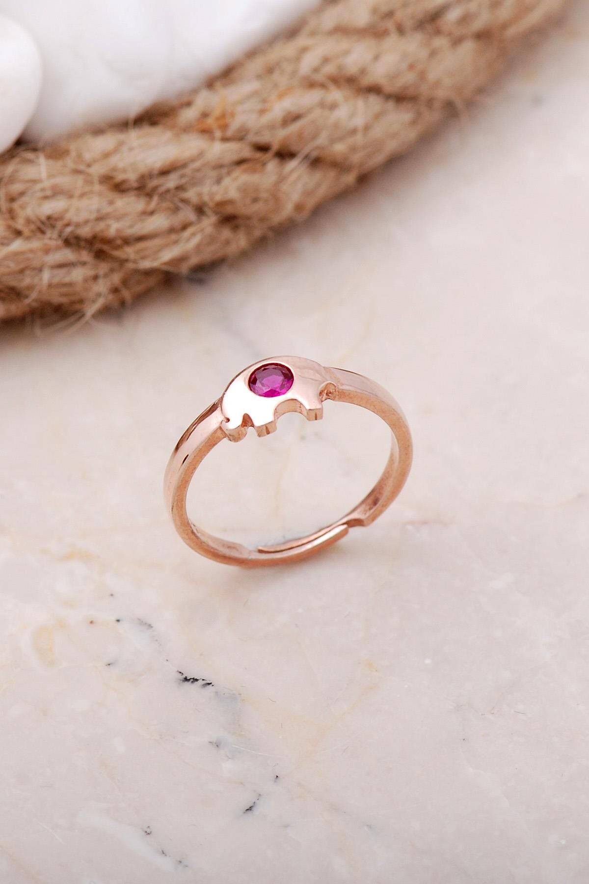 Yakut Taşlı Fil Rose Gümüş Yüzük 3412