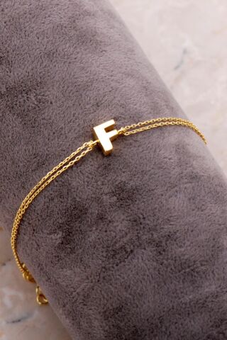 F Harfi Altın Kaplama Gümüş Bileklik 4205