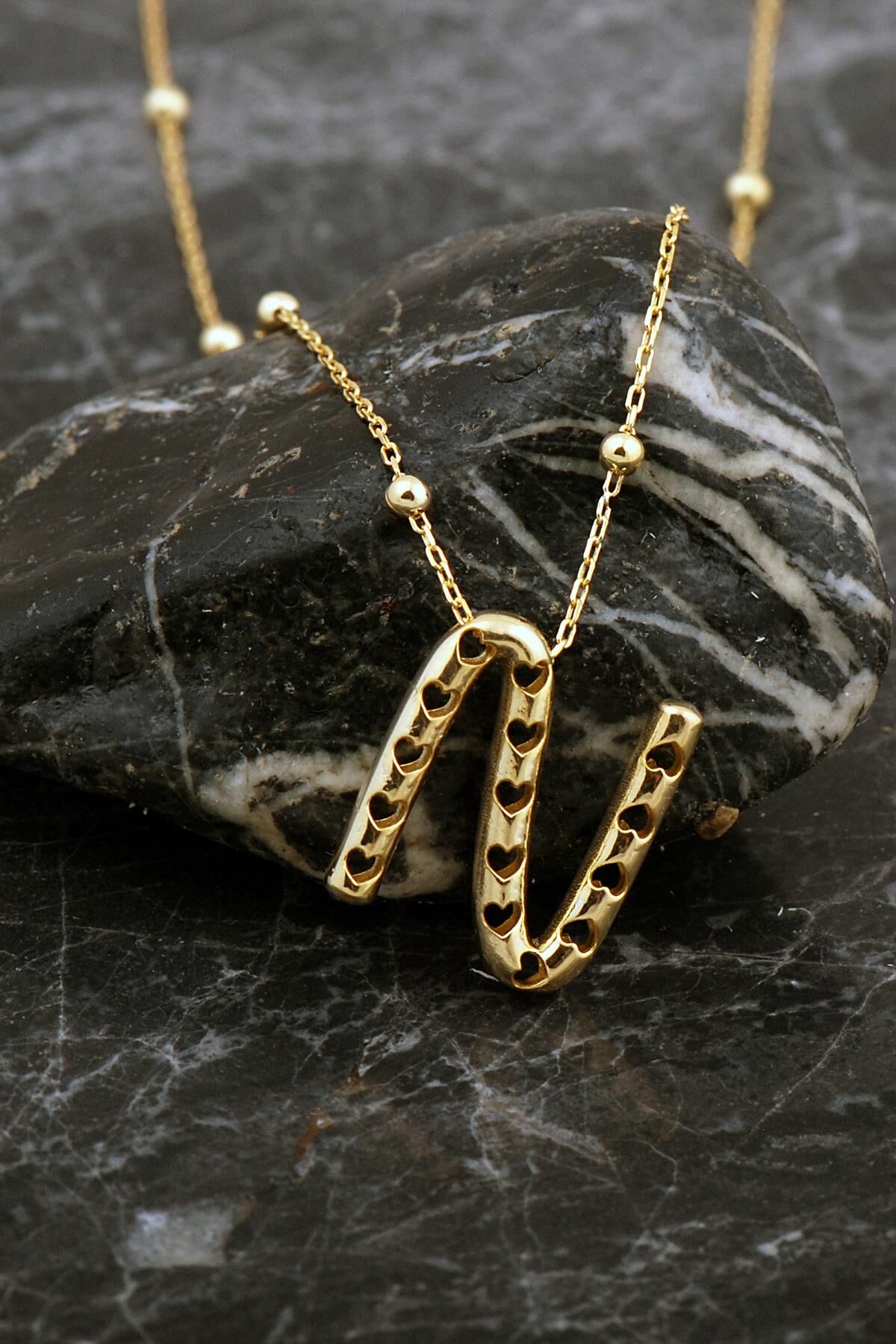 Kalpli Altın Kaplama N Harf Gümüş Balon Kolye 8050